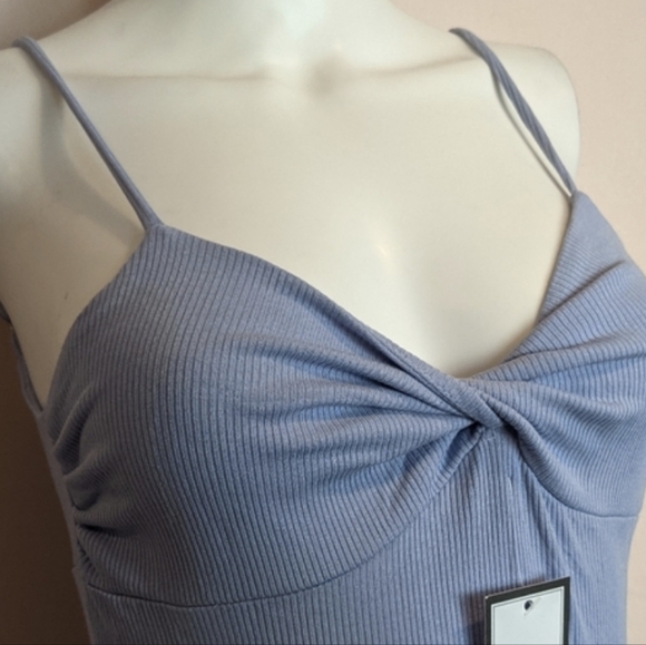 Goodnight Macaroon Blue Purple Yuri Twist Front Ribbed Slit Leg Midi Dress M - Picture 3 of 6